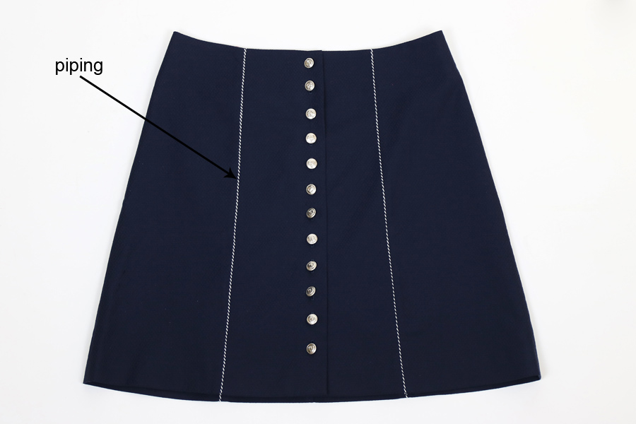Skirt with piping, how to sew piping